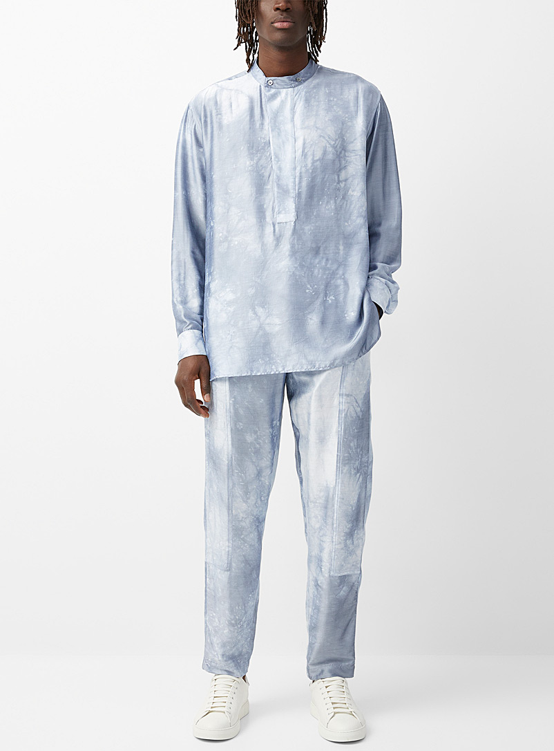 Emporio Armani: Le pantalon soyeux motif céleste Bleu pour homme