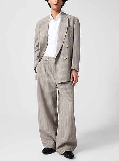 Emporio Armani: Le pantalon laine vierge textur&eacute;e jambe bouffante Ivoire - Beige cr&egrave;me pour homme