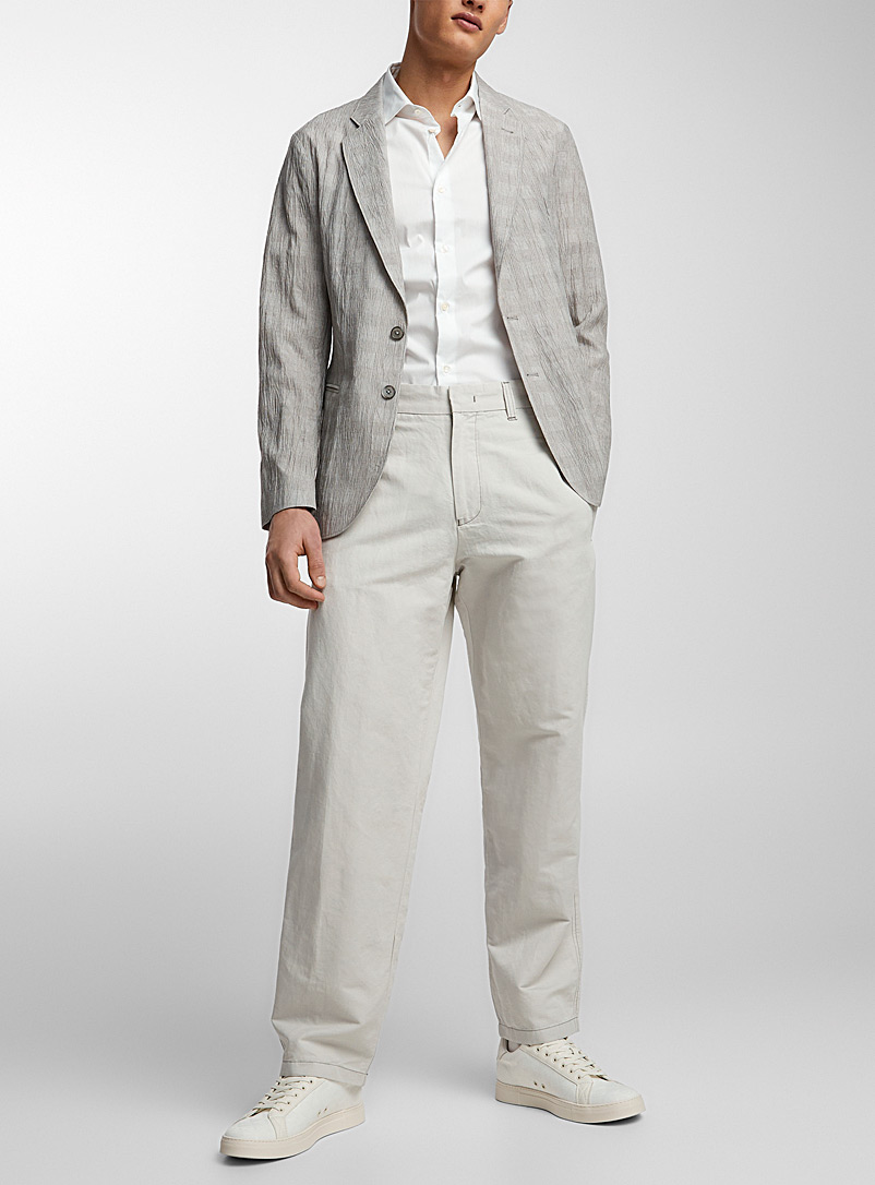 Emporio Armani Grey Accent stitching linen and cotton pant for men