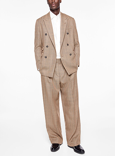 Emporio Armani Beige Chevron pattern double-pleated pant for men