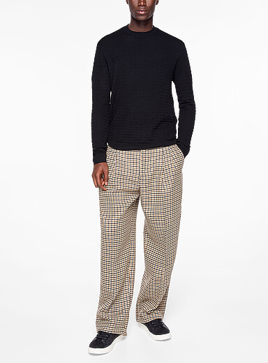 Emporio Armani Patterned Beige Herringbone pattern pleated pant for men