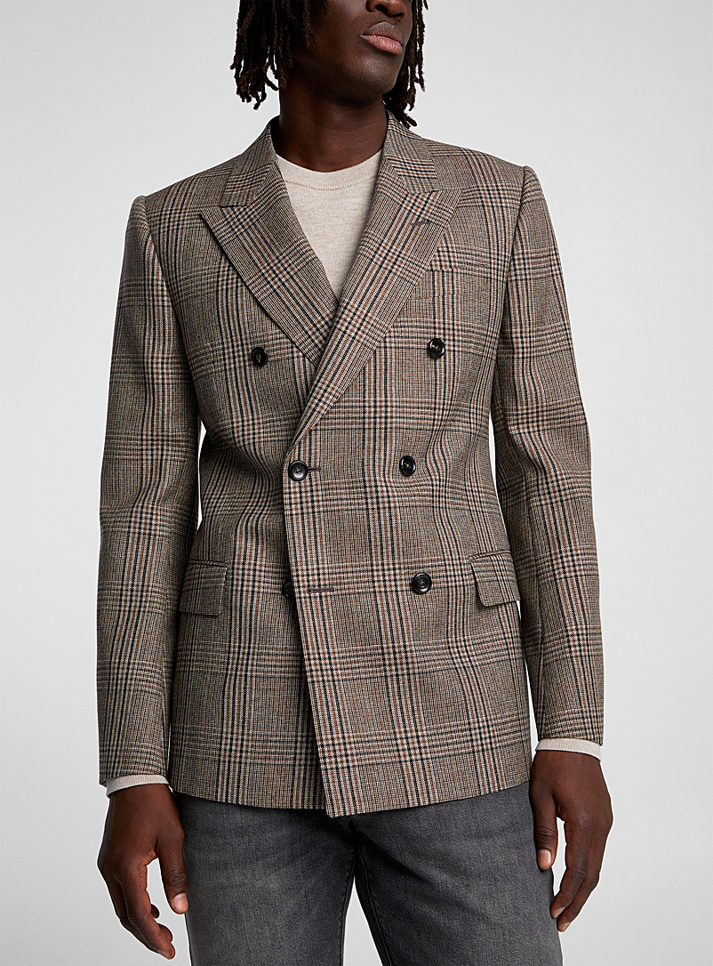 Emporio Armani Brown Double-breasted Prince of Wales blazer for men