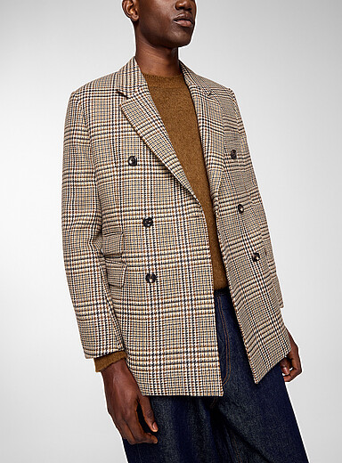 Emporio Armani Brown Double-breasted Prince of Wales blazer for men