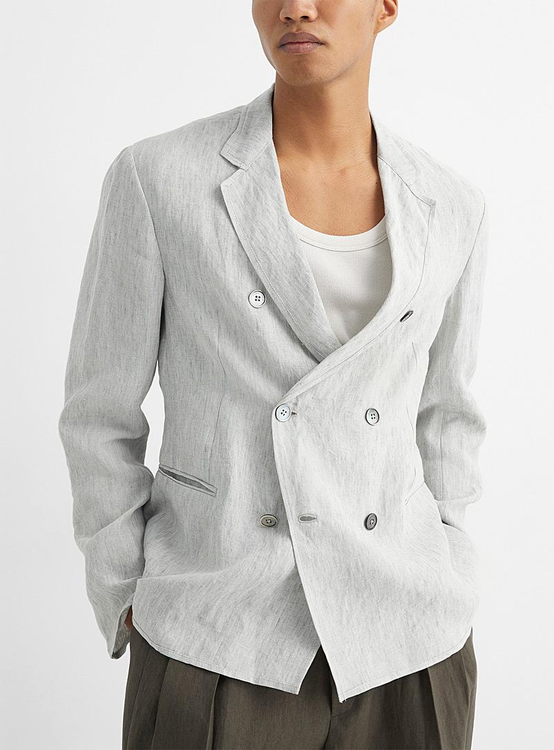Double-breasted heathered linen jacket | Emporio Armani | Shop Emporio  Armani Designer Clothing & Accessories | Simons
