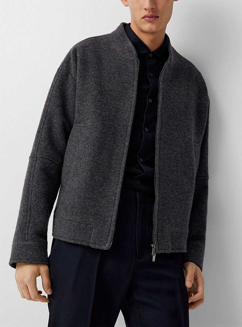 Emporio Armani Grey Felted wool collarless jacket for men