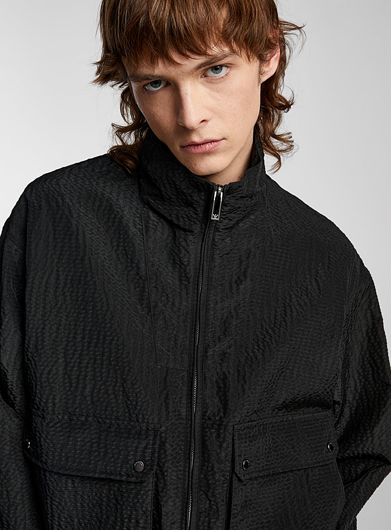 Emporio Armani Black Wrinkled fabric jacket for men