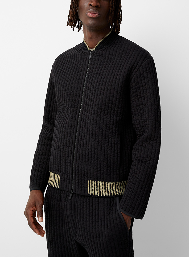 Emporio Armani: La veste jersey côtelé vertical Noir pour homme