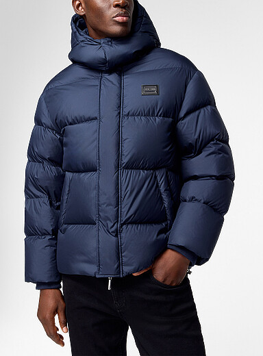 Emporio Armani Navy/Midnight Blue Metal plate navy blue puffer jacket for men