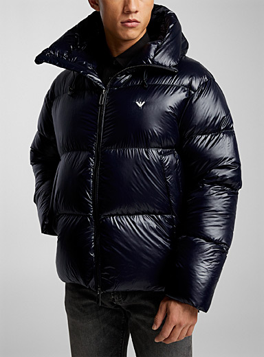 Emporio Armani Marine Blue Glossy finish quilted jacket for men