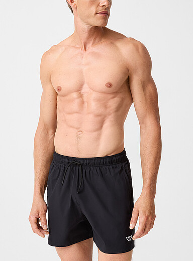 Emporio Armani Blue Logo patch plain swim trunks for men