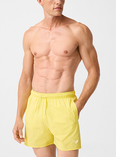 Emporio Armani Sunflower Yellow Logo patch plain swim trunks for men