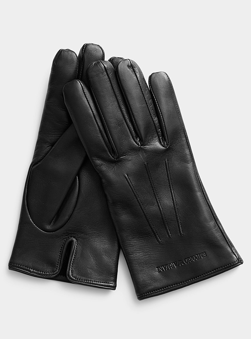 Emporio Armani Black Soft leather gloves for men