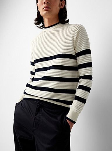 Emporio Armani White Accent stripes ottoman sweater for men
