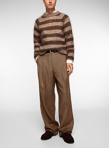 Emporio Armani: Le chandail mohair rayures bicolores Taupe pour homme