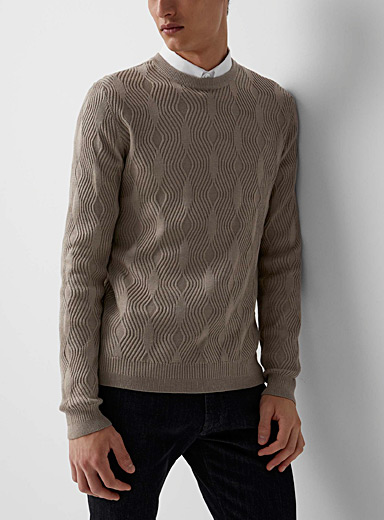 Emporio Armani Cream Beige Ribbed ripples sweater for men