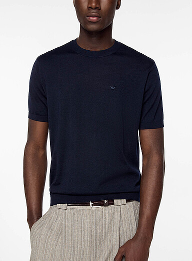 Emporio Armani: Le t-shirt minibroderie aigle Bleu marine - Bleu nuit pour homme