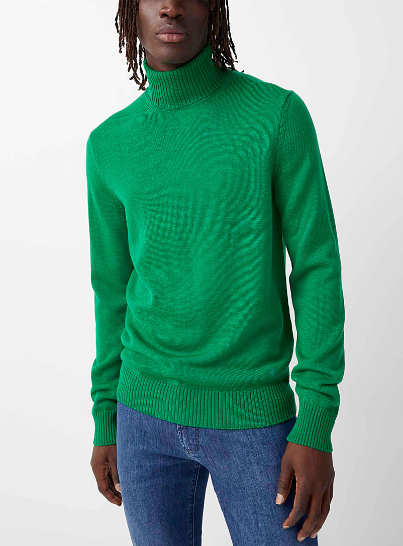 Emporio Armani Green Saturated green turtleneck sweater for men