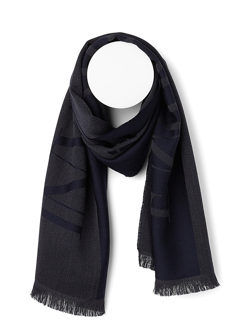 Emporio Armani Black Jacquard wool signature scarf for men
