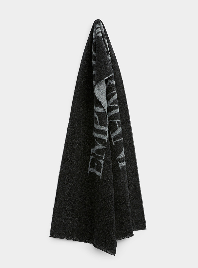 Emporio Armani Grey Contrasting signature brushed scarf for men