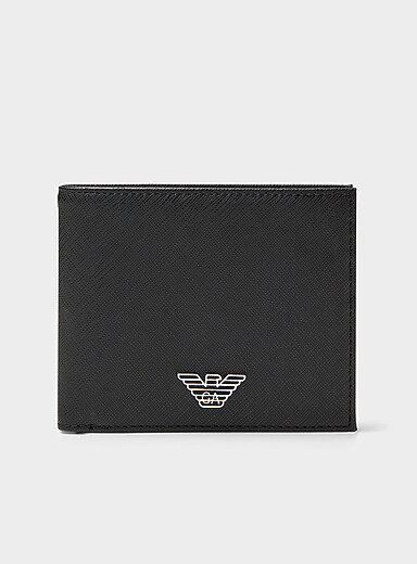 Metallic logo textured canvas wallet