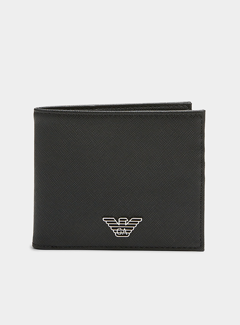 Emporio Armani Black Silvery logo faux-leather wallet for men