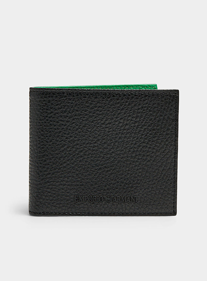Emporio Armani Black Embossed logo two-tone wallet for men