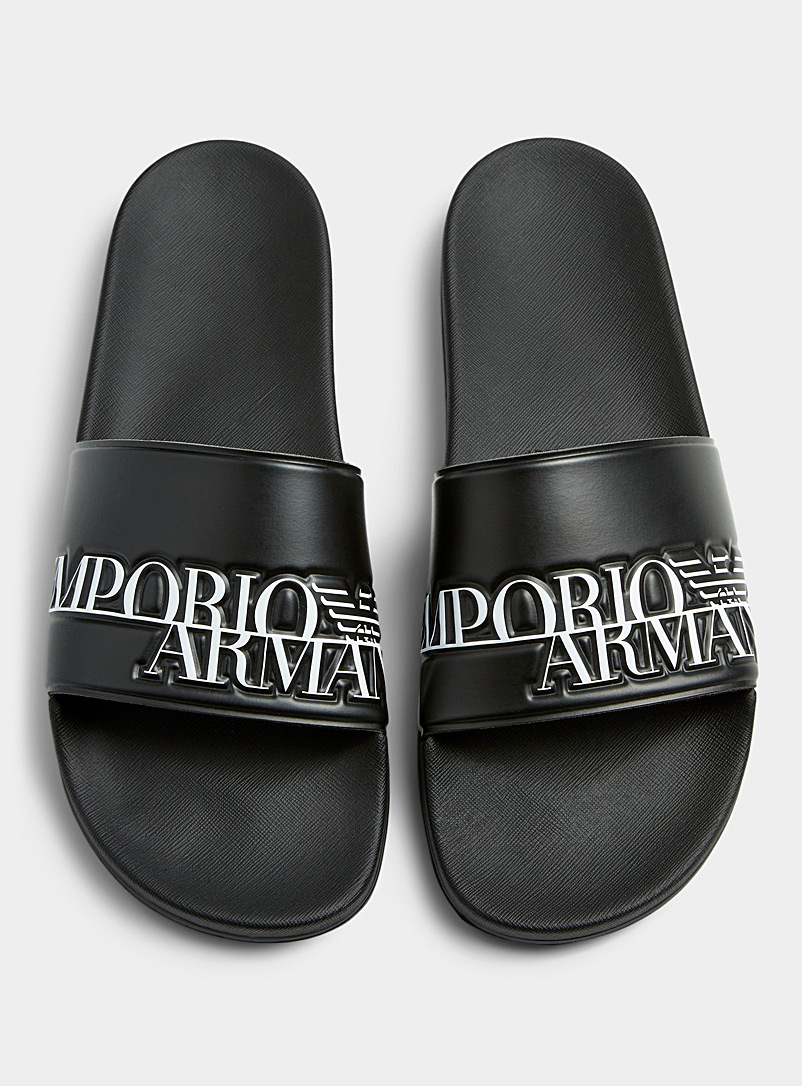 Emporio Armani: La sandale slide signature Homme Noir pour homme