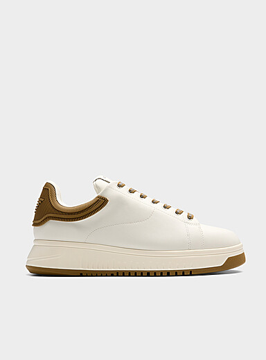 Emporio Armani: Le sneaker en cuir talon emboss&eacute; Blanc pour homme