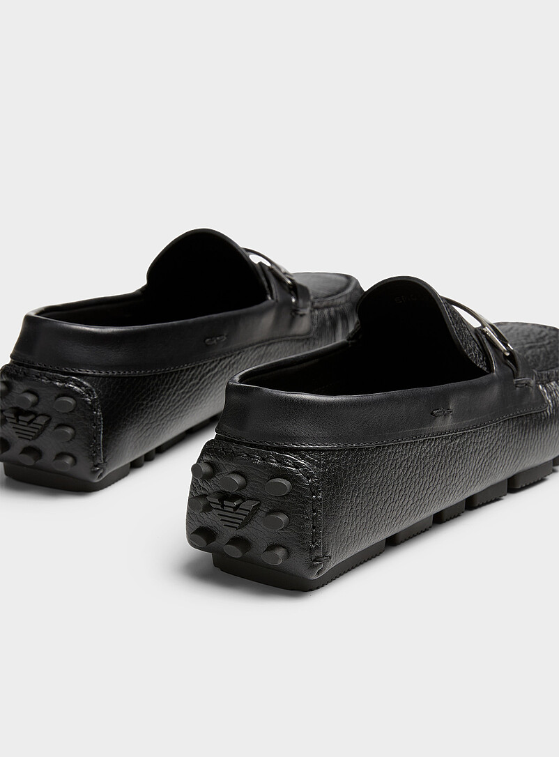 Emporio Armani Black Driver grained leather moccasin loafers for men