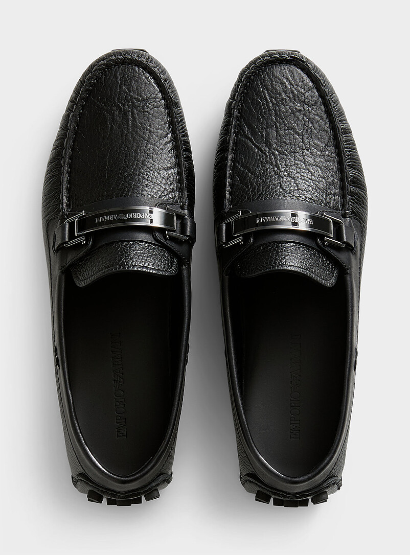 Emporio Armani: Le fl&acirc;neur mocassin Driver cuir grenu Noir pour homme