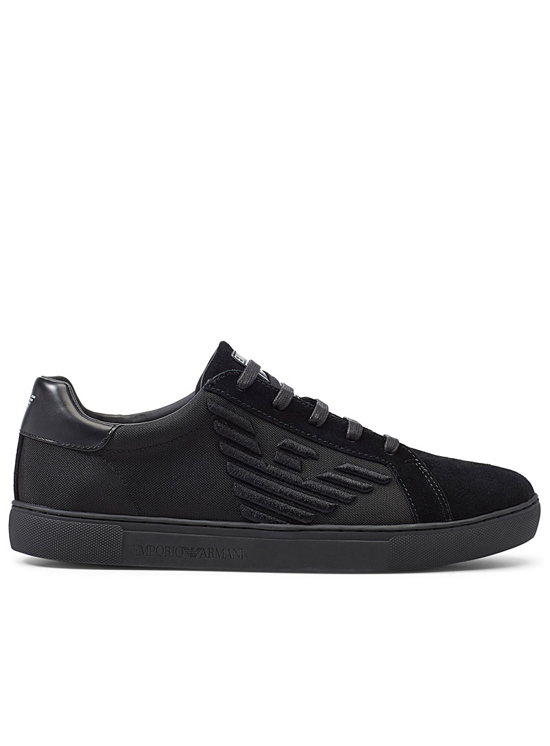 Embroidered logo black suede sneakers 