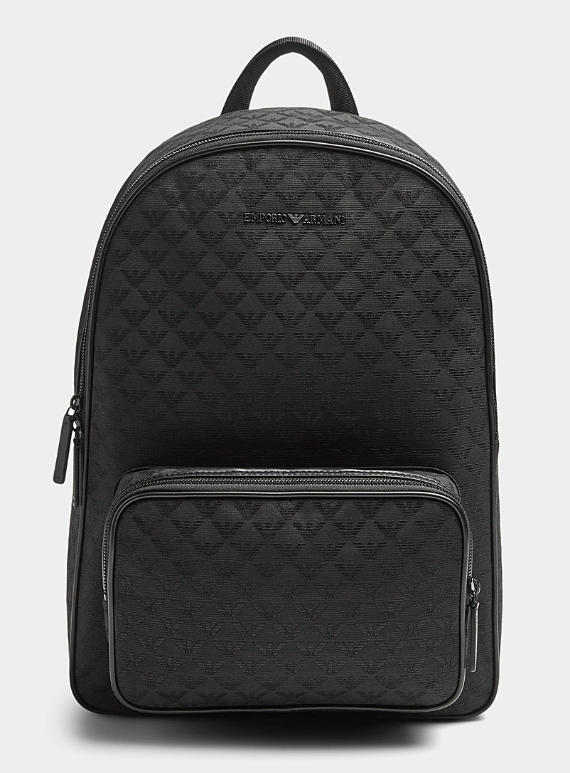 Emporio Armani Black Jacquard logo woven backpack for men