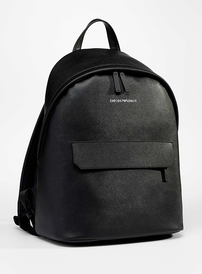 Emporio Armani Black Recycled leather minimalist backpack for men