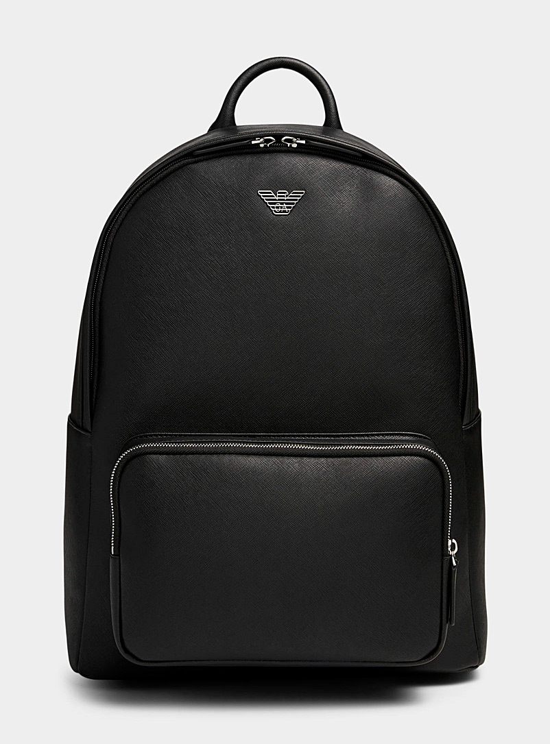 Emporio Armani Black Minimalist metallic logo backpack for men