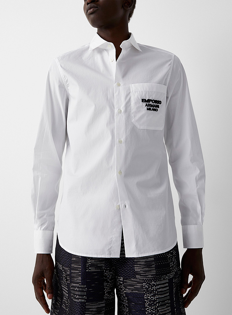 Emporio Armani White Signature poplin shirt for men
