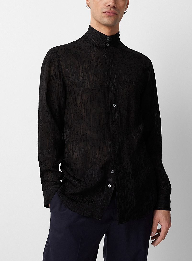 Emporio Armani Black Textured lines flowy shirt for men