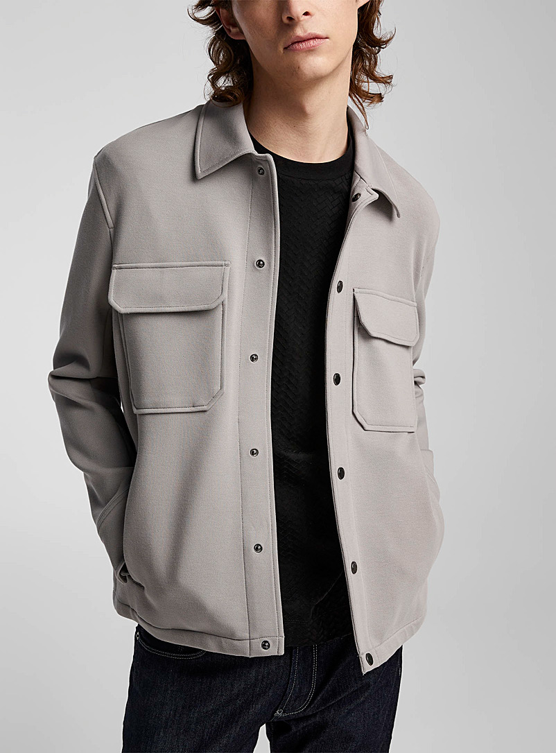 Emporio Armani Grey Piqué fabric utilitarian overshirt for men