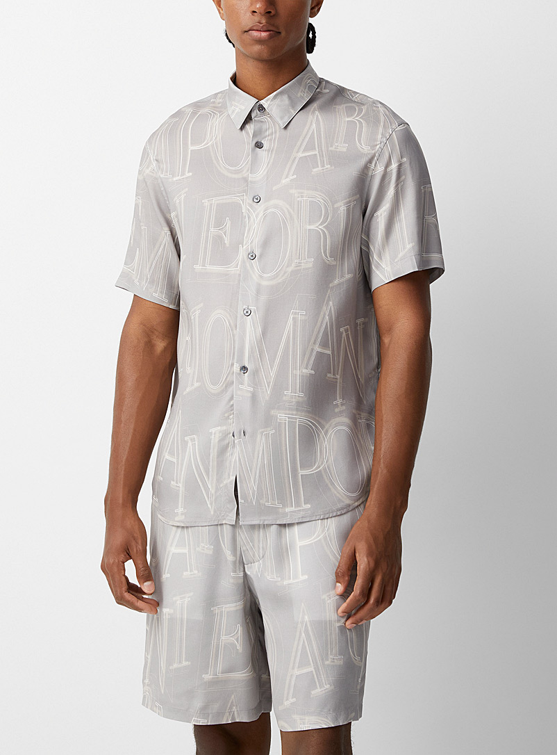 Emporio Armani Grey Printed lettering short-sleeve shirt for men