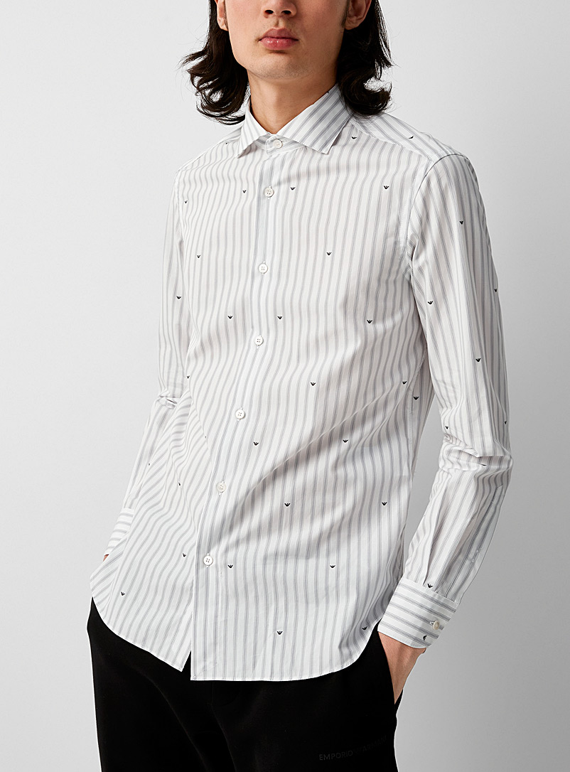 Emporio Armani White Logos and stripes poplin shirt for men