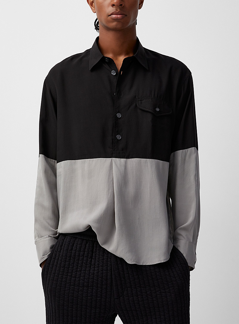 Emporio Armani: La chemise bicolore demi-boutonnage Noir à motifs pour homme