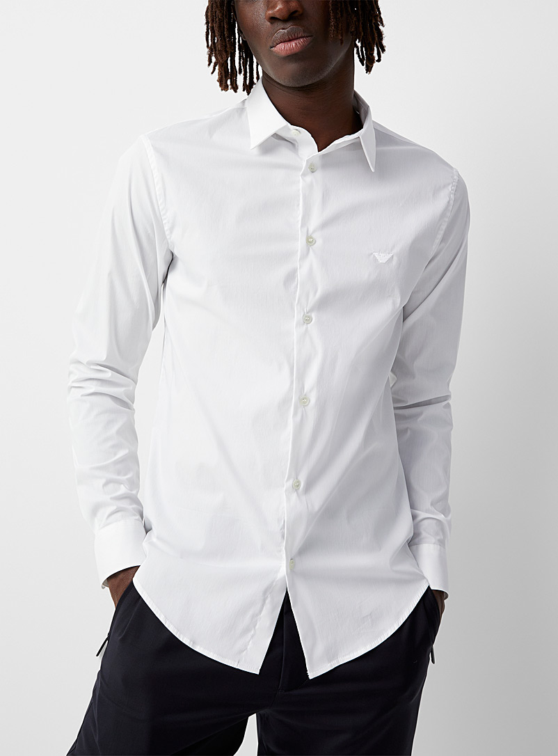 Emporio Armani White Embroidered logo white shirt for men