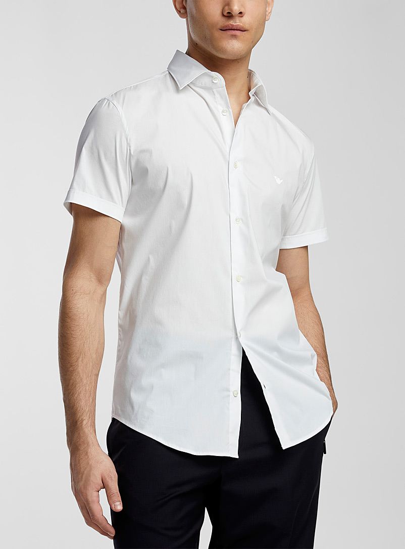 Emporio Armani: La chemise logo brodé manches courtes Blanc pour homme