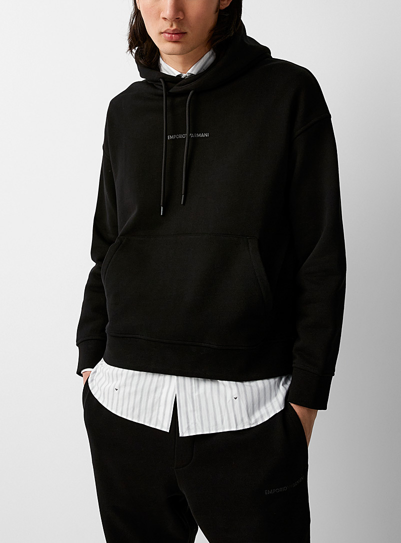 Emporio Armani Black Tonal signature hoodie for men