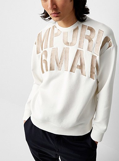 Emporio Armani Ivory White Mega signature hoodie for men