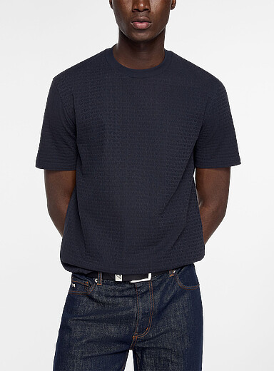 Emporio Armani Navy/Midnight Blue Tonal lettering jacquard T-shirt for men