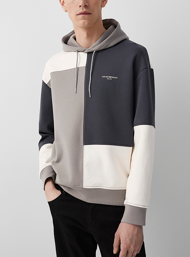Emporio Armani Grey Split colours hooded sweatshirt for men