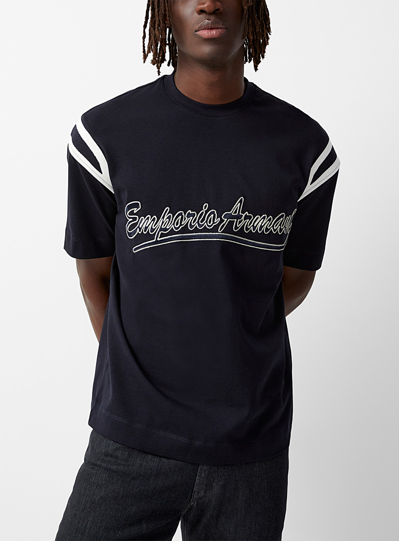 Emporio Armani Marine Blue Baseball signature T-shirt for men