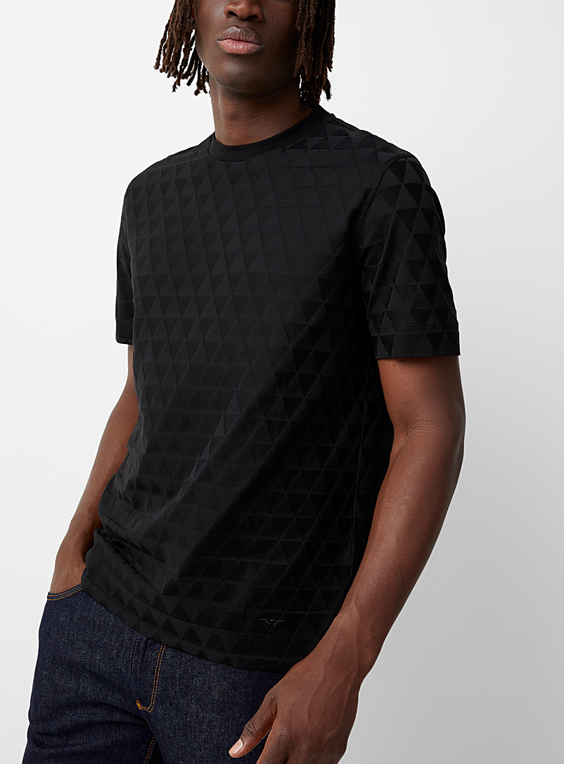 Emporio Armani Black Geometric jacquard patterns T-shirt for men