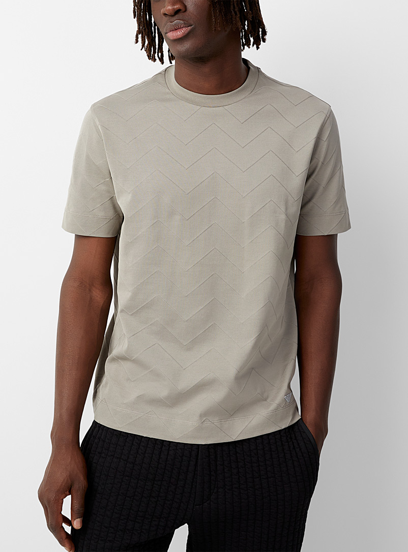 Emporio Armani Cream Beige Geometric jacquard patterns T-shirt for men
