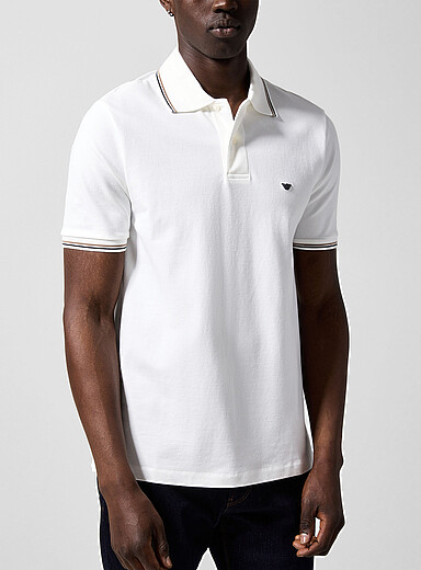 Emporio Armani: Le polo bordures ray&eacute;es Blanc pour homme